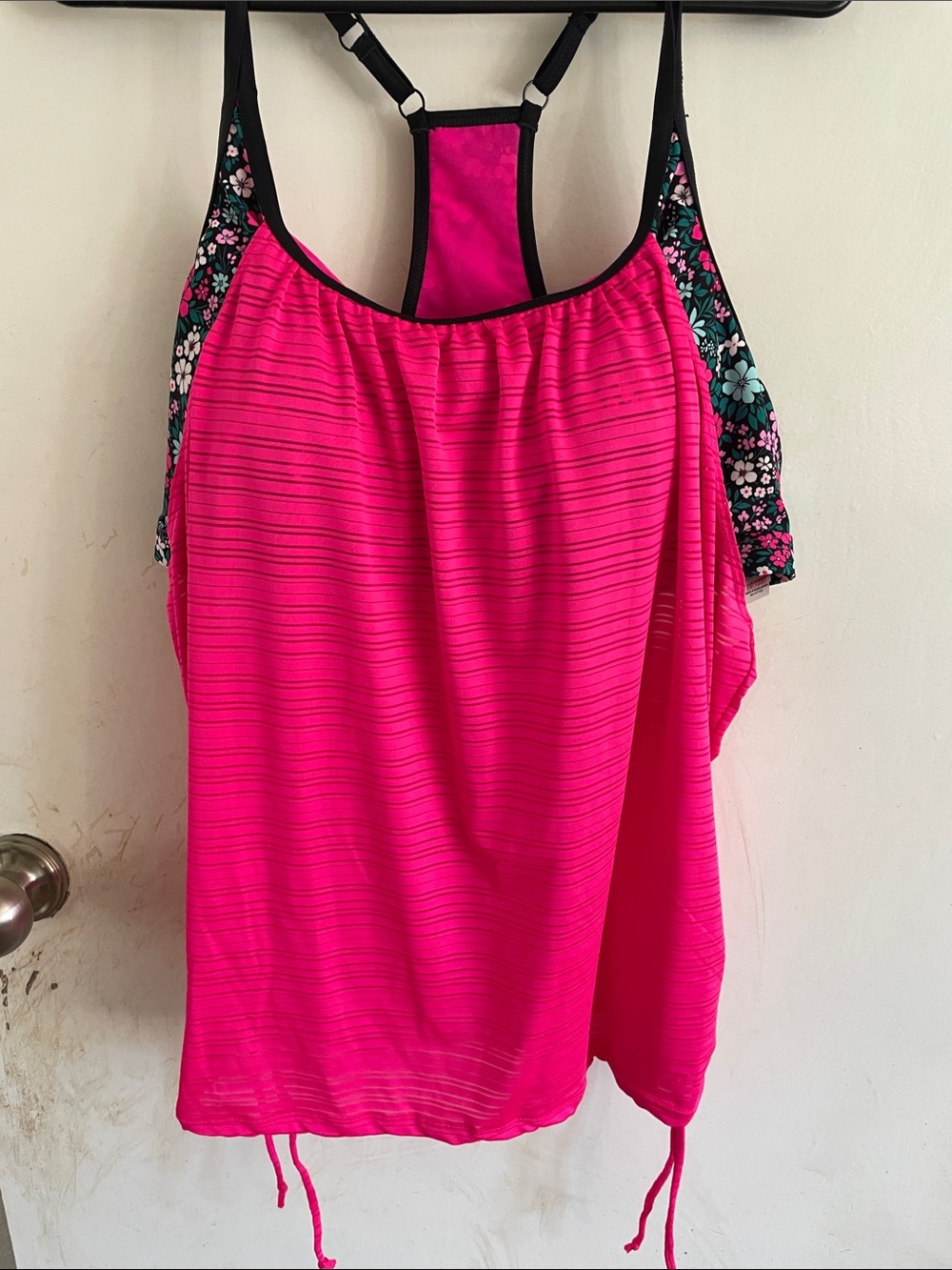 Women’s Pink Floral-Accent Racerback Tank Top bathing suit